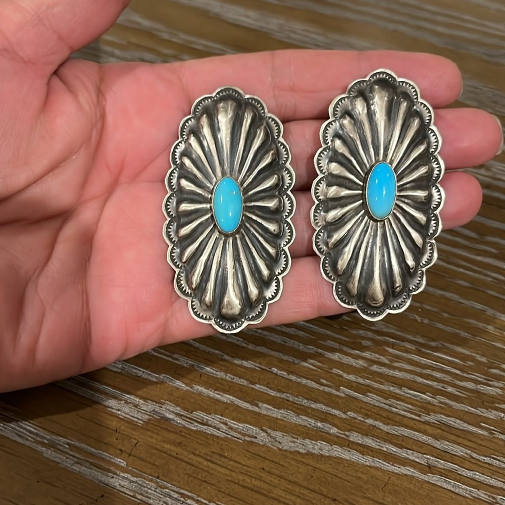 Navajo Handmade Turquoise Concho Earrings - Picture 8 of 8